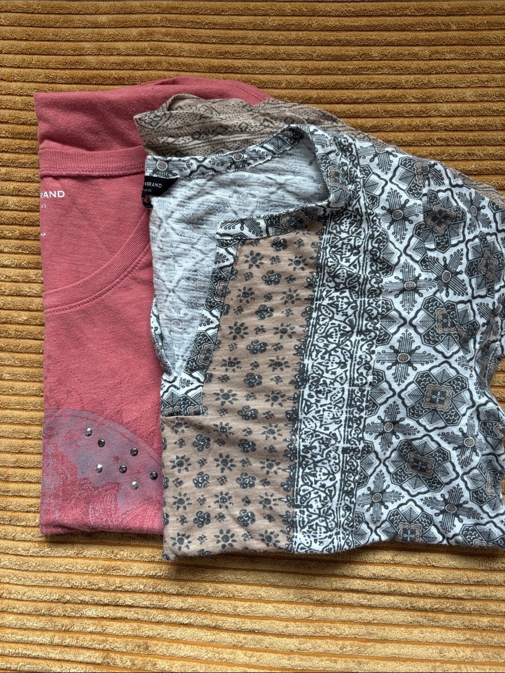 Lucky Brand Bundle Mixed Pink & Beige Patterned Short Sleeve Tops